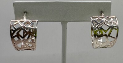   Sterling Silber kleine dicke runde Creolen mit quadratischem Design (7,82 gr)