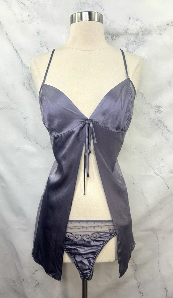 De Colección Años 90 Victorias Secret Y2k Seda M Lencería Babydoll Vestido Sin Mangas Conjunto Corte Alto Foto 4 de 4