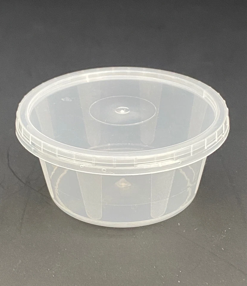 2oz Round Food Containers Plastic Clear Tubs + Lids Deli Pots Sauce Dip Chutney - Image 3 of 4
