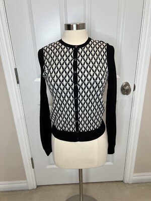 Lord & Taylor Petite M Cardigan Women's Color Block Pure Merino Wool Black PM