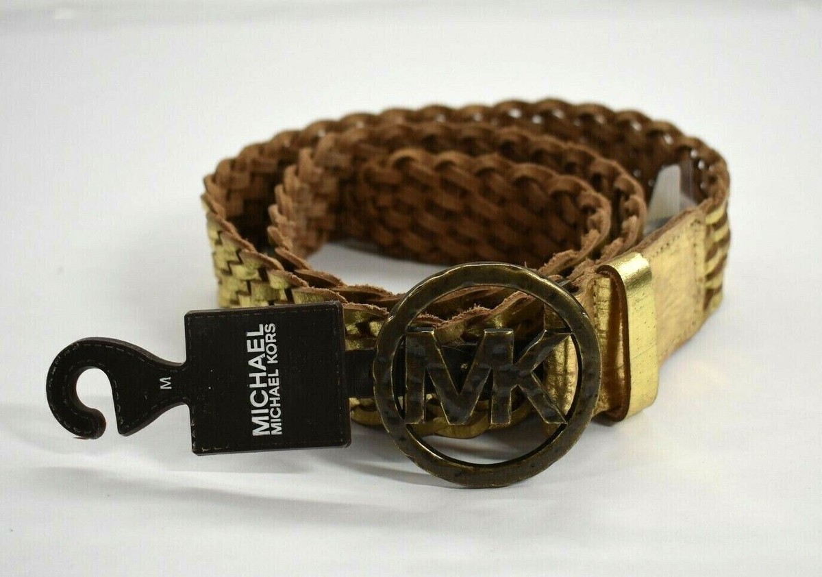 Michaels Kors Brown Leather Belt, Brass Buckle with Stud Accents Michael Kors Brown Synthetic Leather MK Logo | Mercari main image 4
