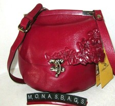 Patricia Nash New Magenta Tooled Floral Leather Veneto Crossbody Bag NWT 169
