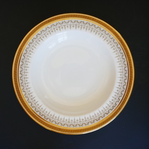 Royal Cauldon Greek Key Set 8 Lg Rim Soup Bowls Bone China England Gold Antique - Picture 2 of 5