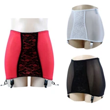 Luxallacki Open Bottom Girdles Lace Panel 6 Straps Garter Belt Underwear