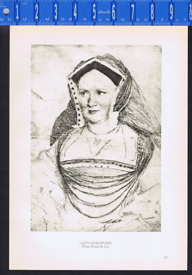 HOLBEIN: Lady Mary Guildford & Anne Boleyn-Second Queen of Henry VIII-1938 Print
