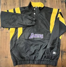 Vintage 90  s Starter Lakers Puffer Pullover Jacket 1/4 Zip And Button Sz XL