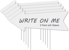 Blank Arrow Yard Signs with Stakes, 5 Pack 17 x 6 Inches White Plastic Blank ...