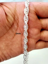 Solid 925 Sterling Real Silver Made In Italy Rope Chain Necklace Men and Women