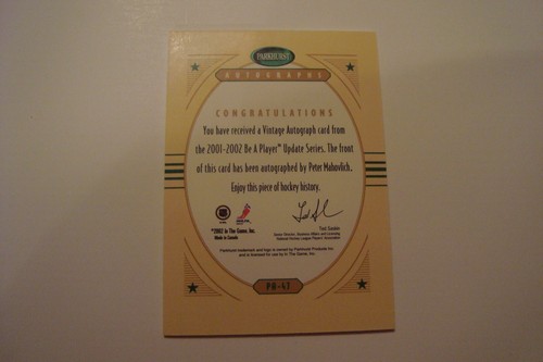 2001 02 ITG PARKHURST AUTOGRAPHED CARD Pete Mahovlich /90 - Picture 3 of 3