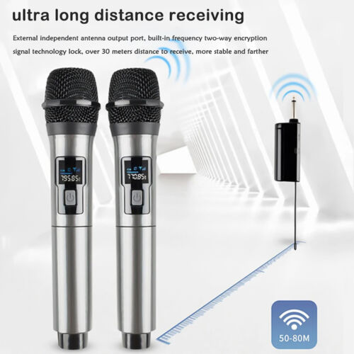 Pro UHF Wireless Dual Handheld Microphone System Set Rechargeable Karaoke Church - Picture 1 of 12