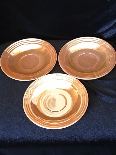 Vintage 3 pc THREE BANDS PEACH LUSTER SAUCERS  Fire King Anchor Hocking