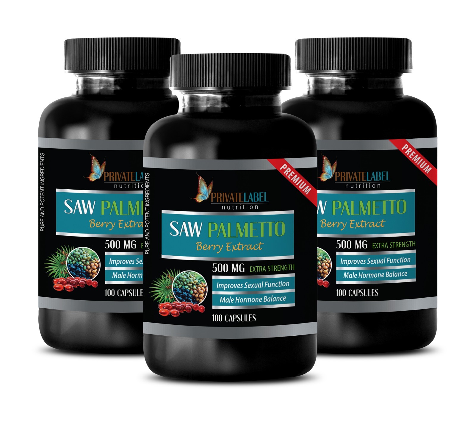 Soporte de próstata - SAW PALMETTO 500 mg - Extracto de palma enana americana complejo - 3 botellas