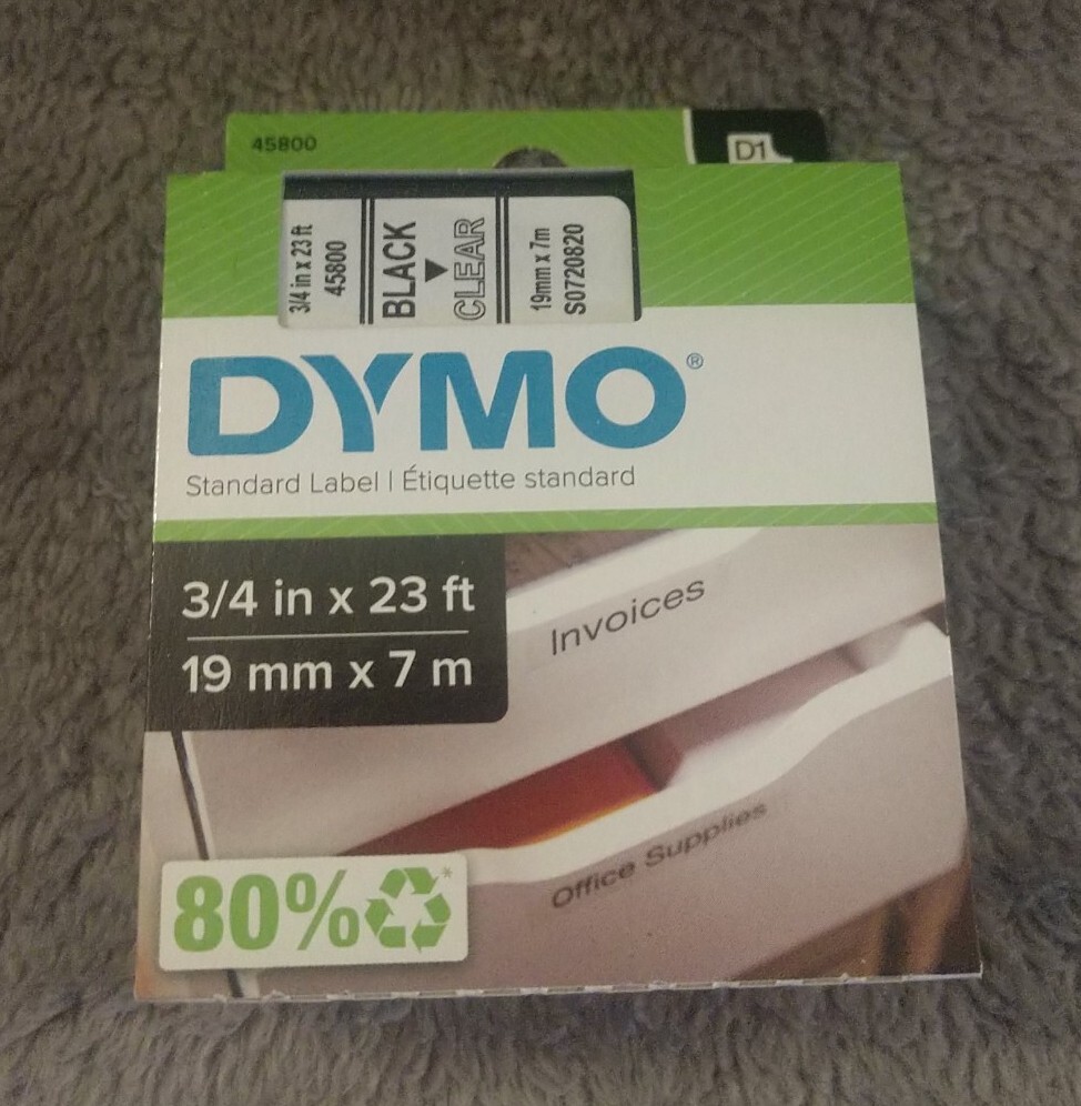 4 Nastri Etichetta Trasparente Su Nero Per Dymo Labelmanager 300 – 19mm X 7m (Compatibile 45800)