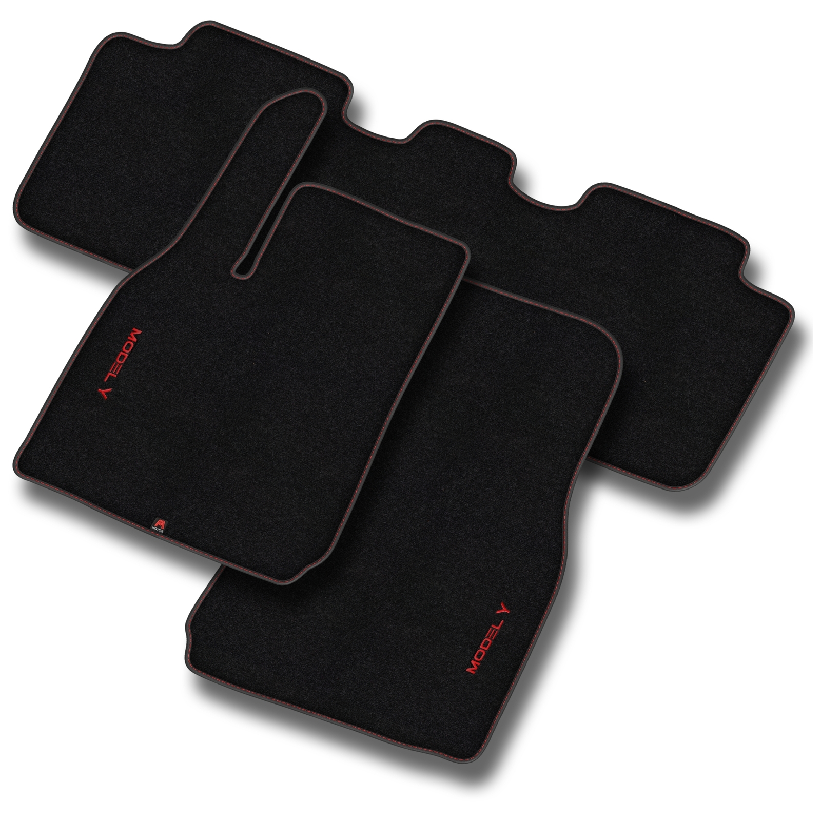 Tapis de sol en velours rouge et noir pour Tesla Model Y depuis 2021
