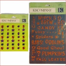 Lot of 2 SETS - K  Company HALLOWEEN ADHESIVE GLITTER WORDS and RHINESTONES