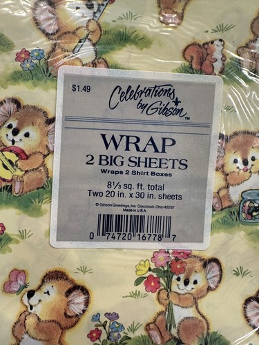 Vintage Gibson Gift Wrap BIRTHDAY Koala Bears Race 2 Big Sheets Per Pkg NIP! 80s - 第 6/7 張圖片
