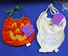 Lot of 2 Vintage Hallmark Baby Boo Halloween Bibs 1989 Jack o Lantern Ghost NWT