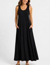 Soft Surroundings Santiago Maxi Tank Dress Black Large Boho Minimalist Casual