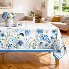 Spring Summer Flowers Tablecloth Waterproof, Blooming Hydrangea Table Cloth R...