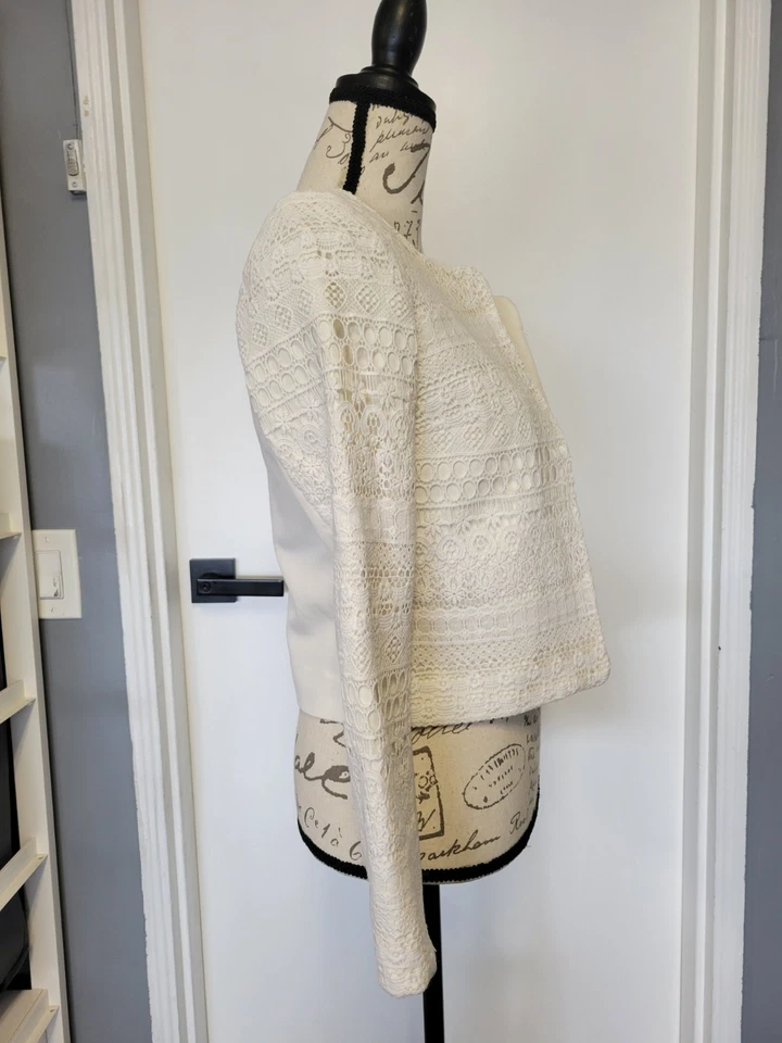 Кремовый блейзер H&M вязаный крючком с открытой передней частью размер 6 - Изображение 4 из 4