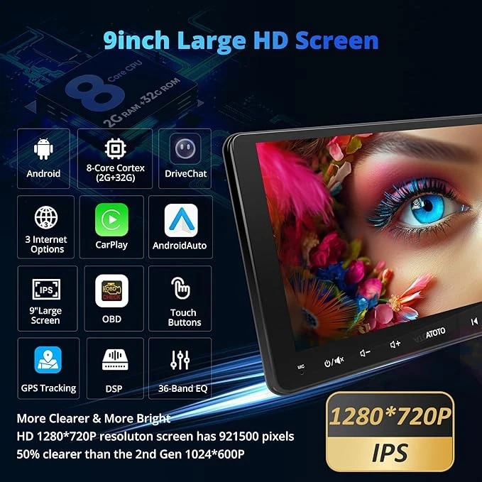 ATOTO A6 PF 9 Zoll Doppel 2DIN Autoradio mit CarPlay Android Auto Dual Bluetooth - Bild 4 von 4