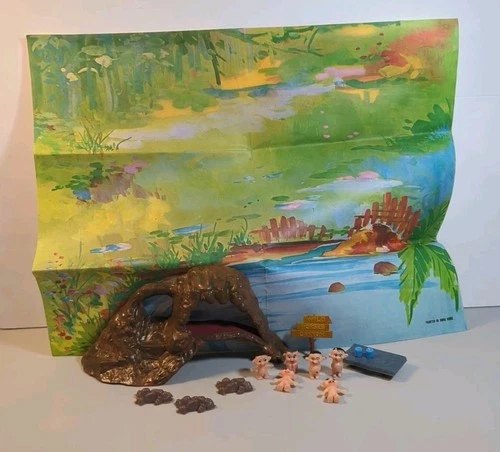 Vintage 1965 Marx Toys Troll Village Cave Set Miniature Accessories w/ Play Mat