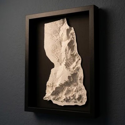 3D Yemen Map Wall Art: Topography in Black Wood Frame