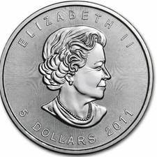 2011 Canadian Maple Leaf 1 oz .9999 Silver Coin $ 5 Dollars 110.25 per troy oz