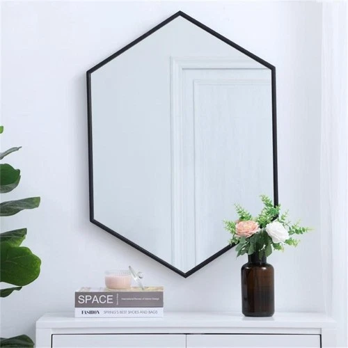 Elegant Decor Eternity 34" x 24" Hexagonal Metal Frame Mirror in Black - Picture 2 of 12