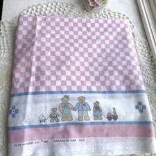 Vintage 1988 Daisy Kingdom Teddy Bear Nursery Fabric Pink Gingham 55x112