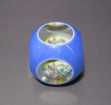 Vintage Murano Millefiori Overlay Blue to White to Clear Glass Paperweight