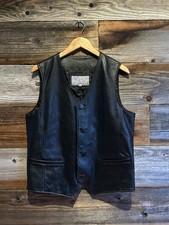 Wilsons Black Leather Vest Mens Medium Button Front Preppy Biker