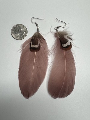 Vintage Feather Earrings Dangle Drop Boho Statement Jewelry Womens Pierced Hooks