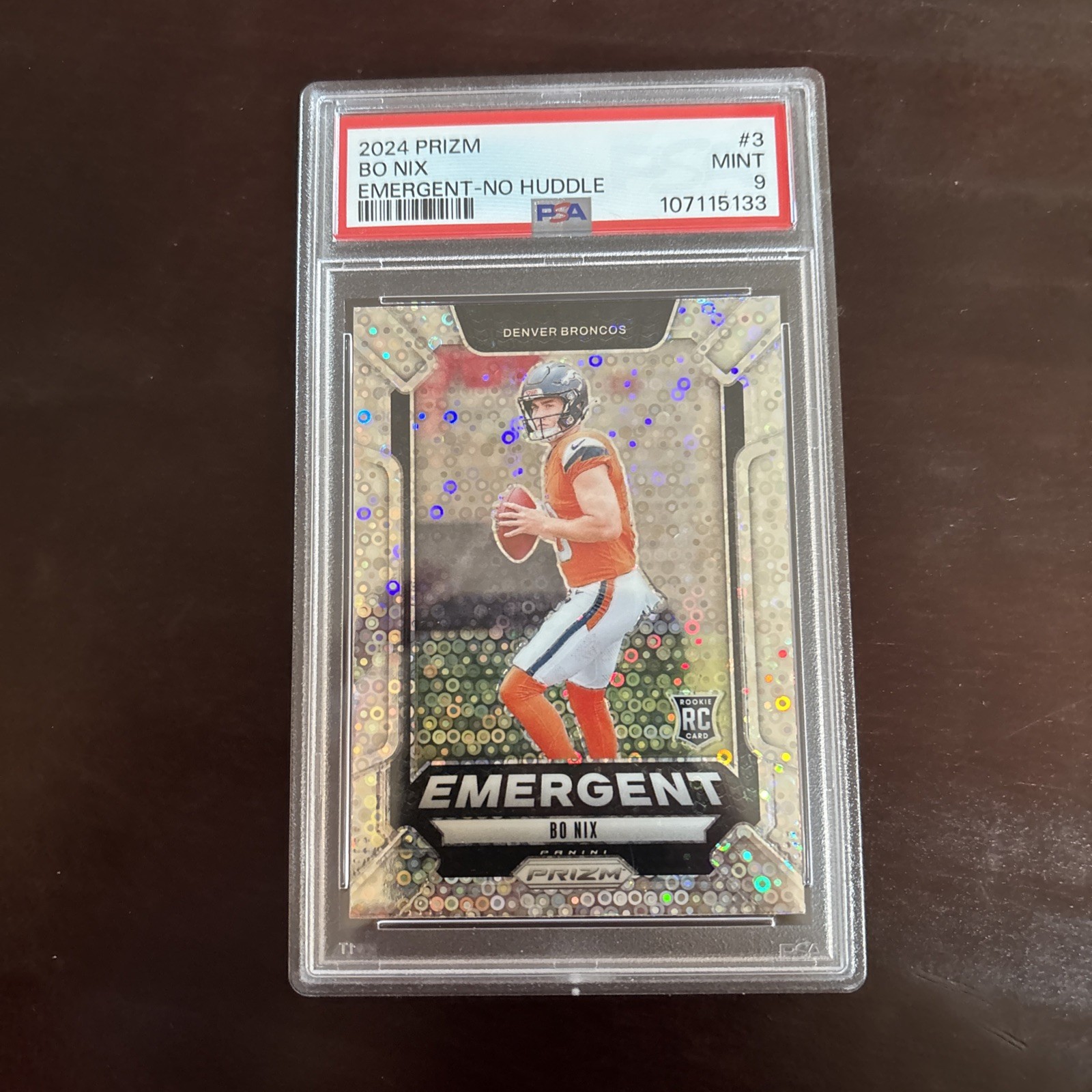 2024 Panini Prizm - Emergent Bo Nix #3 No Huddle Prizm (RC) PSA 9