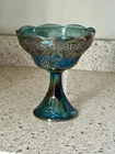 Indiana Blue Carnival Glass Vintage Compote Bowl Harvest Grape
