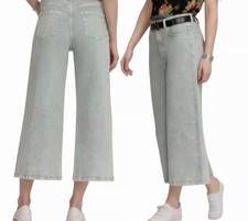 Johnny Was Light Gray Cropped Wide-Leg High Rise Denim Jeans Women size 30