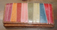 Vintage Fossil Wallet Multi Striped Color Patchwork Genuine Leather Snap Closure