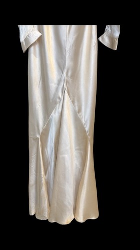 Antique 1920s 1930s Bias Cut Liquid Satin Wedding Gown Leg Of Mutton Sleeves S - Picture 19 of 21