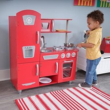 KIDKRAFT VINTAGE WOODEN PLAY KITCHEN WITH STAINLESS STEEL-LOOK TRIM, PLAY - RED