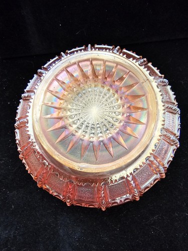 Vintage Imperial Glass Co. BEADED BLOCK Marigold Bowl Pink/ Orange Glass, - Picture 4 of 4
