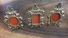 3 Picture Frames Ornate Antique Brass Easel Stand Scrolly Elaborate Victorian
