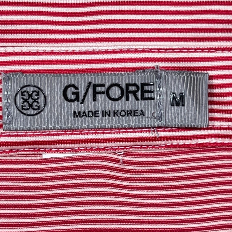 G Fore Polo Shirt Men Medium Red Pink Striped Performance Golf Wicking Quick Dry - Image 3 of 4
