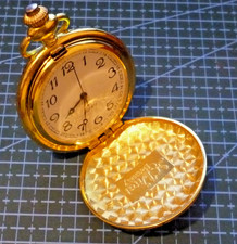 Men's Gold Tone Pocket Watch Embossed Case Working Keeping Time.