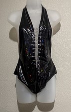 Black Halter Bodysuit with Silver Accents