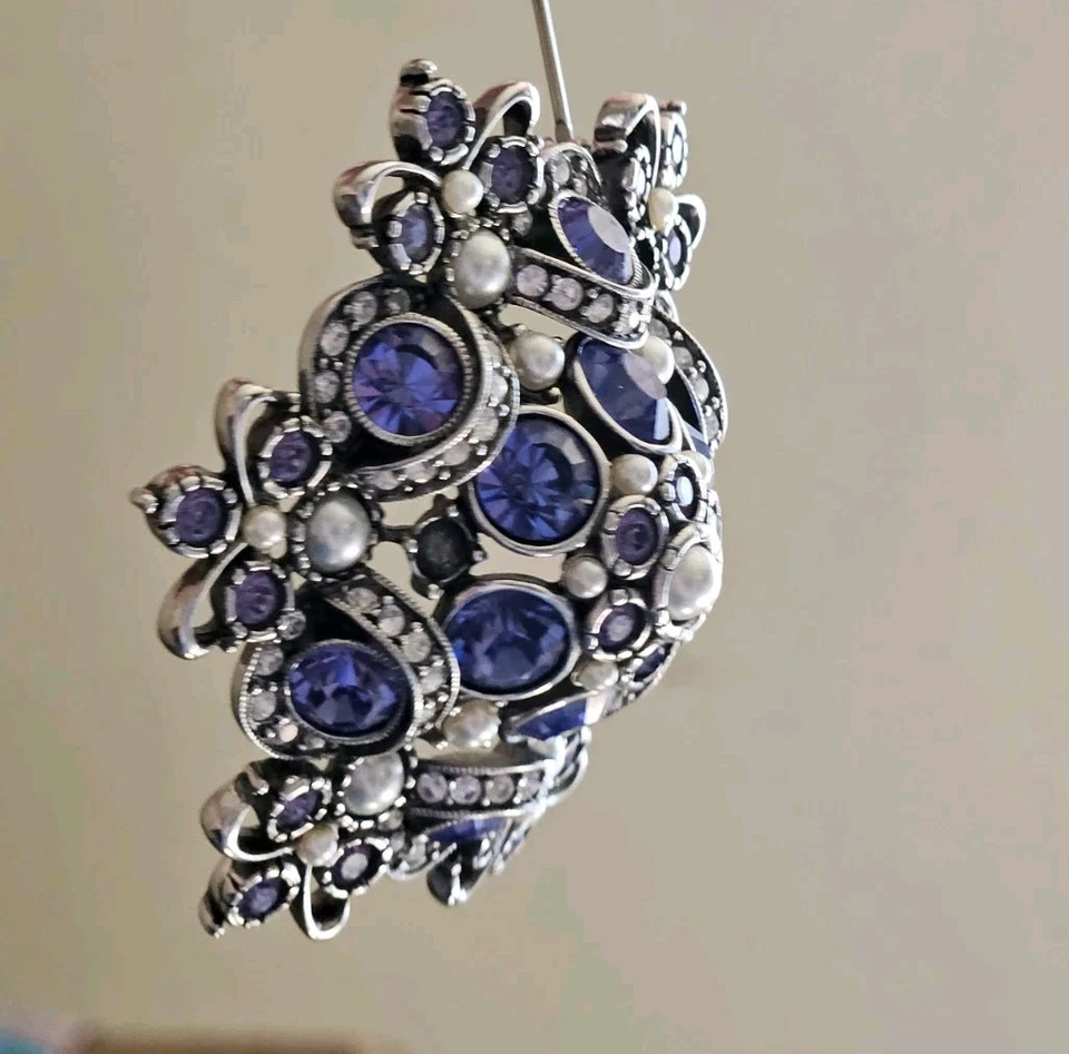 Винтажная Элегантная Фиолетовая и Прозрачная Хрустальная Жемчужная Брошь Булавка Joan Rivers, Серебристый Тон - Изображение 2 из 4