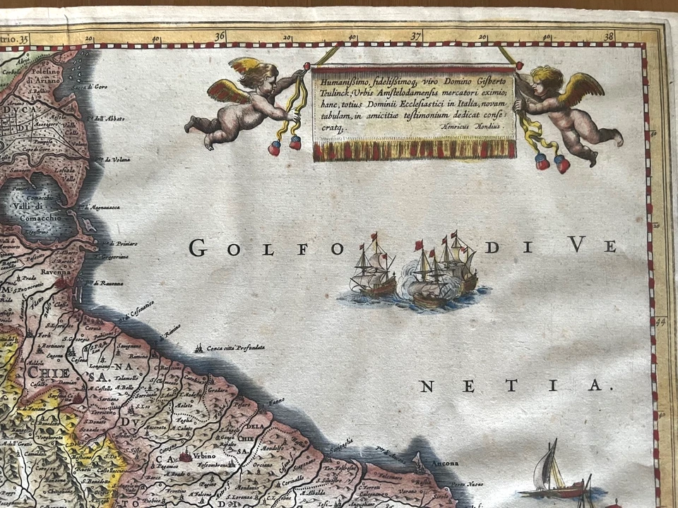 Hondius mappa antica 1635 Toscana Stato della Chiesa Dominium Ecclesiasticum - Immagine 4 di 4