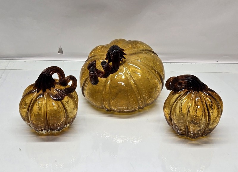 Hand Blown Crackle Glass Pumpkins
