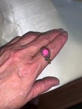wire wrap ring Silver wire with Pink Glass bead Size 10 Beautiful design NEW
