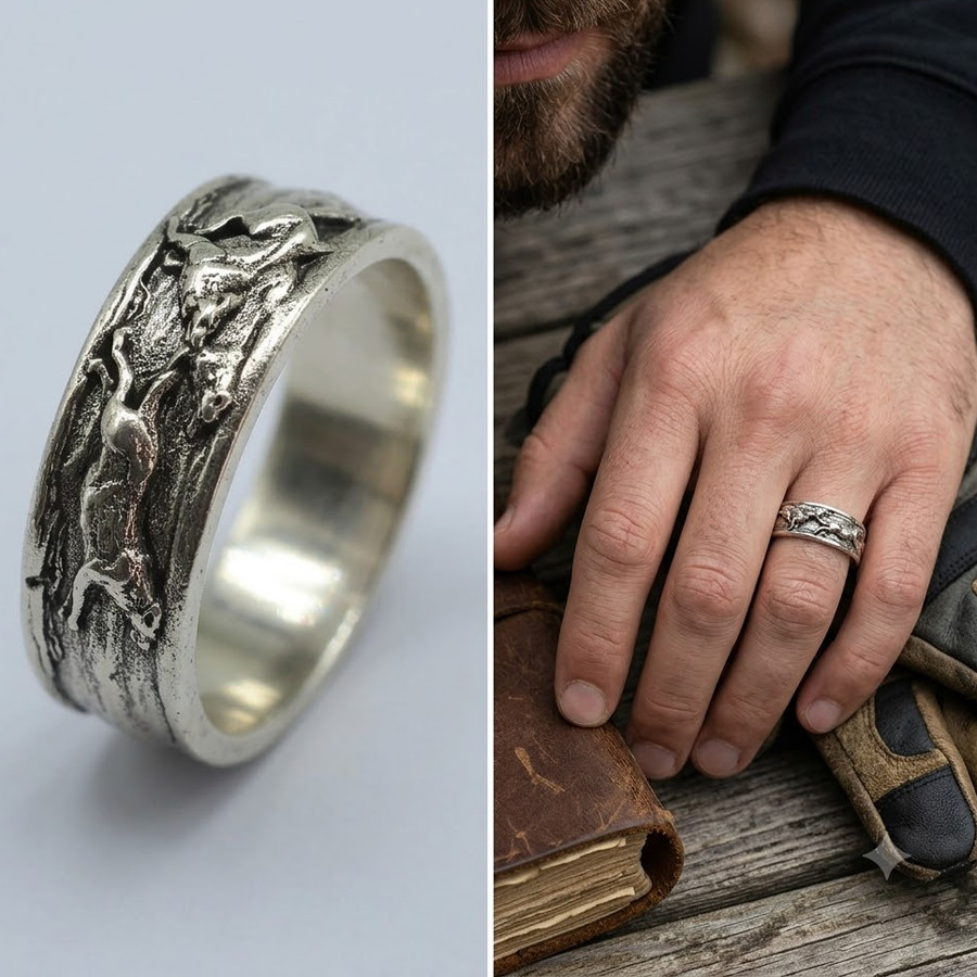 Compre 3 y obtenga 1 gratis anillo de lobo lobos corriendo alianza de boda anillos de acero inoxidable