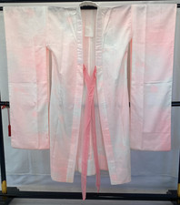 Japanese Vintage Kimono Juban Polyester Pink Drit Traditional Length 52 in